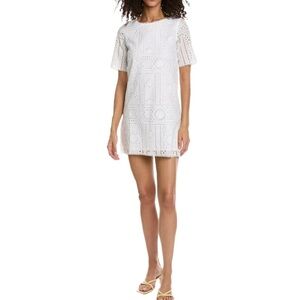 The Kooples Paris White Eyelet Shift Dress Short sleeve Lined NWT Sz M (2)